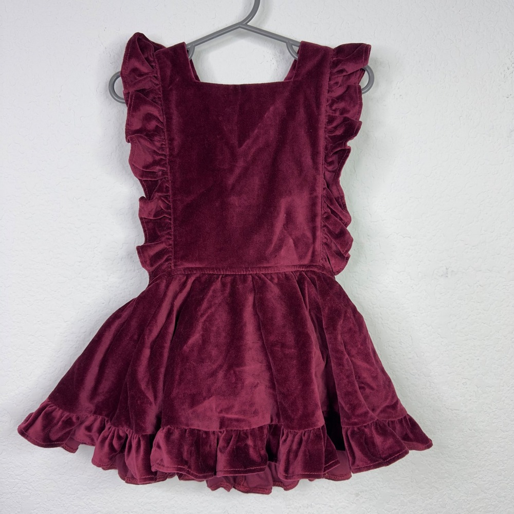 Numi Romper‎ Dress Girls 3T Burgundy Velvet Ruffle Pinafore Classic Whimsical